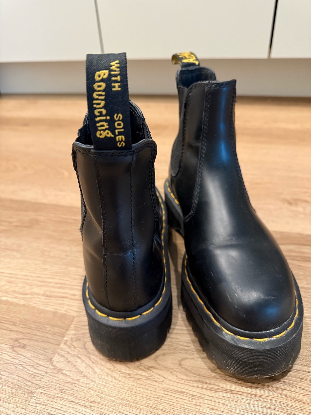 Dr. Martens Black Leather Chelsea Boots with Yellow Stitching